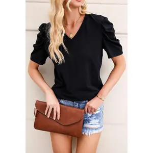 Black Ruched Sleeve Tee