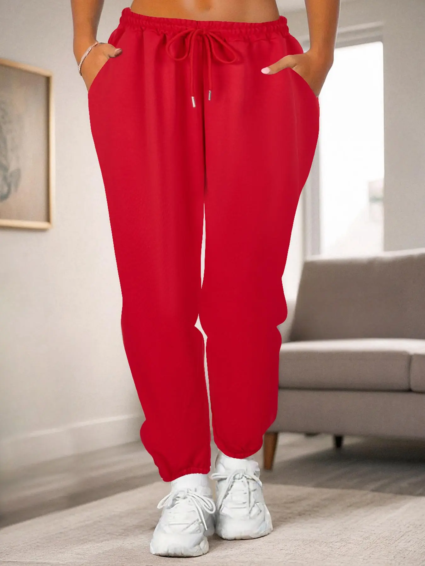 Plus Size Drawstring Waist Athleisure Sport Pants, Comfortable and Stylish Casual Workout Pants, Perfect for Daily Wear and Gym, All Seasons Fitted Fabric, Athleisure Fitness Pants, Activewear Bottoms