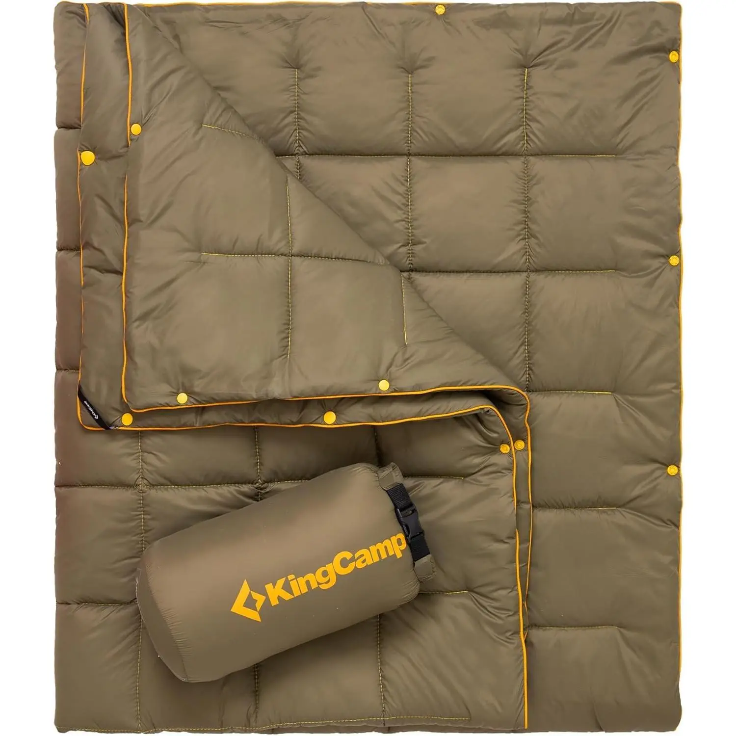 KingCamp Ultralight Packable Quilt - Down Alternative Weatherproof Thermal Portable Blanket, Rugged Outdoor Ultra Light Blanket with Snap Buttons, Wearable Fit for Camping, Hiking (69" L x 53", Olive), Portable Blankets, Rugged Outdoor Blankets