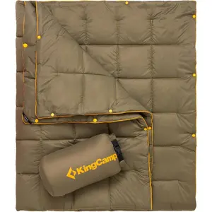 KingCamp Ultralight Camping Blanket, Packable Down Alternative Puffy Wearable Blankets Weatherproof Warm Package Quilt with Snap Buttons for Outdoor Hiking Travel Picnic Stadium (69" L x 53", Olive)