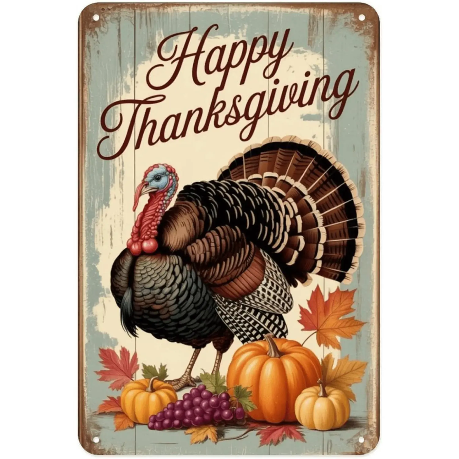 Vintage Distressed Farmhouse Turkey Animal Metal Wall Sign - PVC, Pre-Drilled, Vibrant Finish Rustic Door Hanging Decor for Porch, Kitchen - Shabby Chic Harvest Decoration for Thanksgiving, Christmas