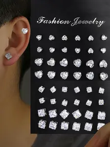 Fashion Mixed Size Rhinestone Decorated Stud Earring, Casual Heart & Square Shaped Stud Earrings for Women & Men, Jewelry for Party, Daily Clothing Decor for Girl & Boy, Valentine's Day Gift, Trendy Jewelry