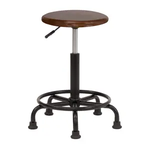 Retro Wood Seat (13.75" Diameter) and Metal Height Adjustable Swivel Stool with Foot Ring for Home or Art Studio Rustic Oak-13307