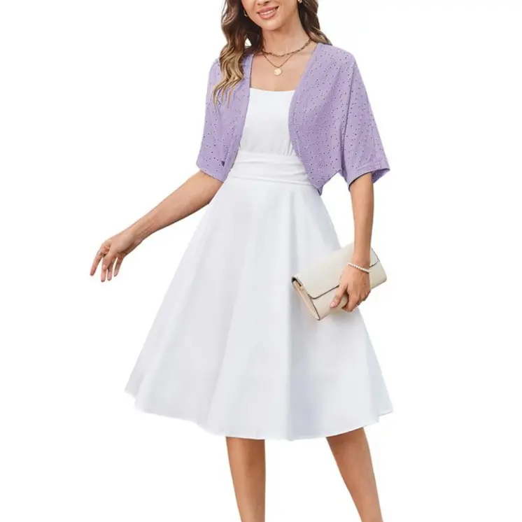 Grace Karin Women's Vintage Hollowed-Out Half-Sleeve Open Front Irregular Hem Basic Casual Bolero Shrug Top, Half Sleeves, Polyester Blend