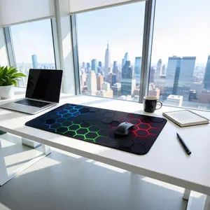 Gaming Mouse Pad - Cyber Hex Grid Abstract Geometric Extended Desk Mat, Stitched Edges & Non-Slip Base	