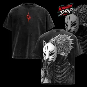 Kakashi Hatake Naruto Anime Double Printed Vintage Washed Tee Unisex Oversize Anime Manga Washed Heavyweight Cotton T-shirt, Gift For Anime Fan, Anime Lover
