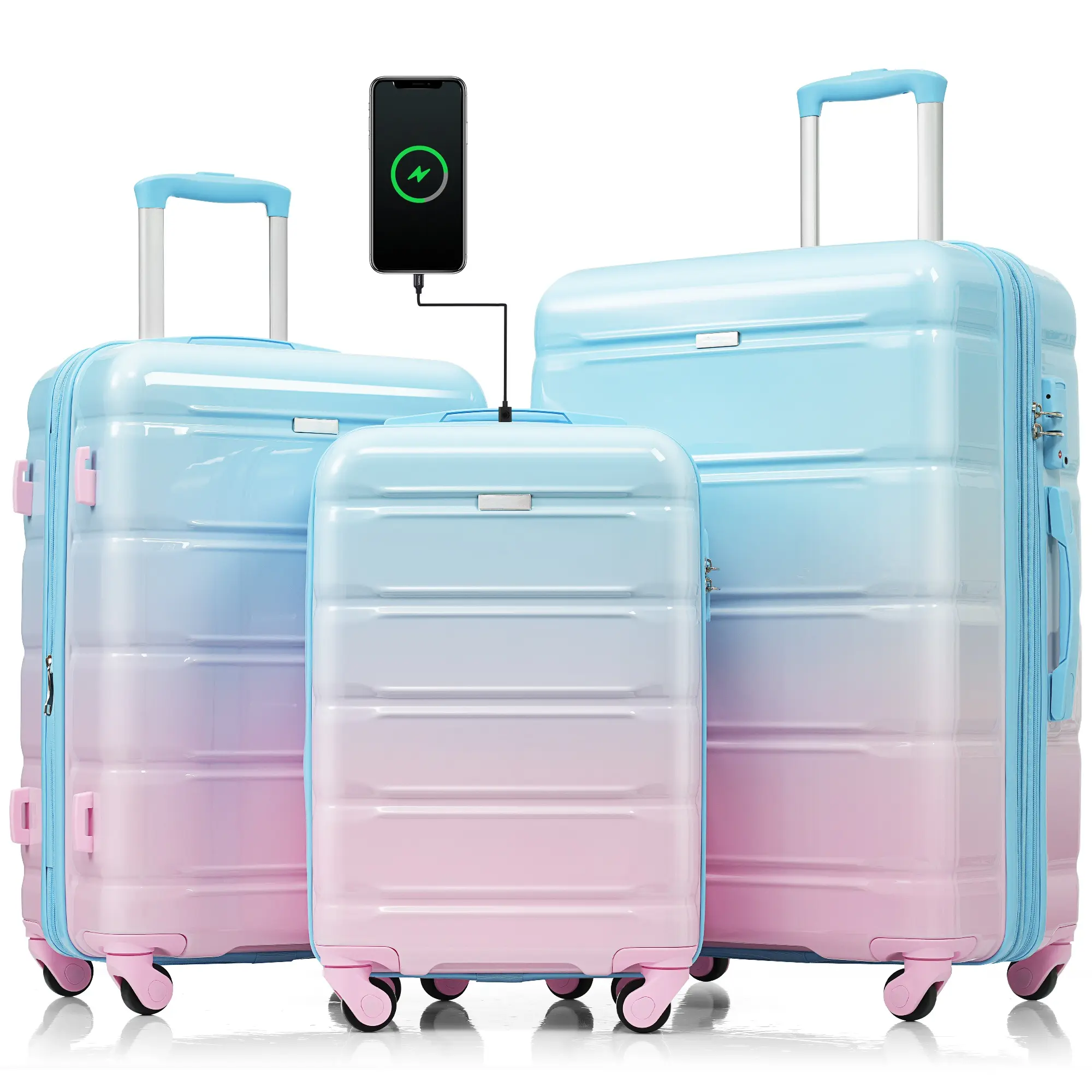 Luggage Set of 3, 20-inch with USB Port, Airline Certified Carry-on Luggage , ABS +PC Hard Shell Luggage with Spinner Wheels Durable Travel Essentials