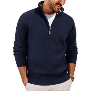 2026 Men Quarter Zip Pullover Sweaters Lightweight Knit Dress Sweater for Glof Work Casual