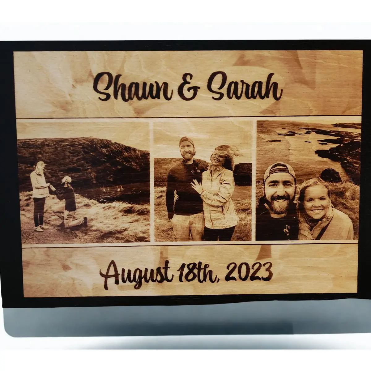 Personalized Burnt Creation - 3 Custom Photos, Custom Names & Dates, 11x16 Inch Wood-Burnt Portrait for Dad Mum, Couple, Birthday, Anniversary, Newborn, Pet Gift
