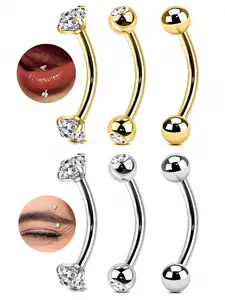 3PCS 16G Stainless Steel Body Jewelry, Tiny Belly Button Rings Gold Curved Navel Barbells, Silver Snake Eyes Piercings For Tongue Conch Eyebrow Rings, Septum Jewelry, Nose Ring Jewelry, Septum Pierced Ring