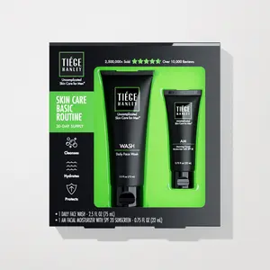 Tiege Hanley Men's Basic Skin Care Gift Set - Gentle Daily Face Wash & SPF 20 Moisturizer for Clean Healthy Skin - 30-Day Supply