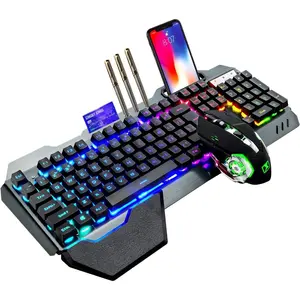 Wireless Gaming Keyboard and Mouse,RGB Backlit Rechargeable Keyboard Mouse with 5000mAh Battery Metal Panel,Removable Hand Rest Mechanical Feel Keyboard and 7 Color Gaming Mute Mouse for PC Gamer