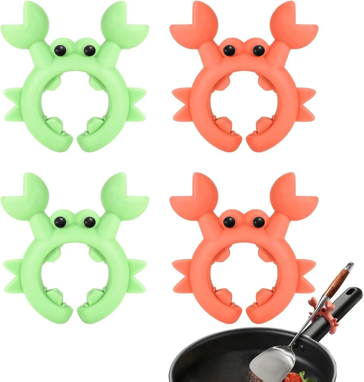 4Pcs Crab Spatula Holder for Pot Anti-Scalding Silicone Crab Spatula Holder Cute Cooking Utensil Rest Adjustable Over Spill Stopper Green Red Kitchen Rack