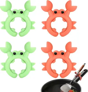 4Pcs Crab Spatula Holder for Pot Anti-Scalding Silicone Crab Spatula Holder Cute Cooking Utensil Rest Adjustable Over Spill Stopper Green Red Kitchen Rack