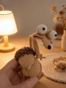 Handmade Crochet Long Neck Squirrel Car Hanging Ornament, Funny Amigurumi Long Neck Squirrel Bag Charm