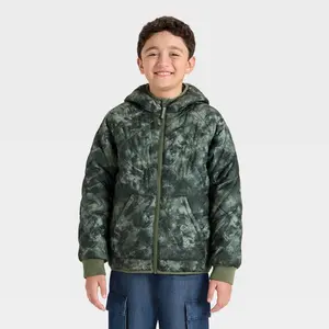 Boys' Denoeye Printed Hooded Reversible Puffer - Cat & Jack