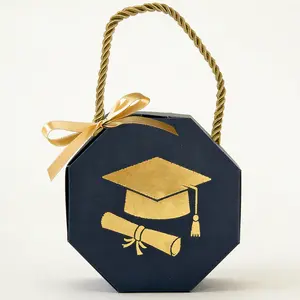 1/5Pcs Gold Graduation Candy Box, Embossed Doctor Hat Design, Party Candy Gift Packaging,Perfect for Graduation Celebrations