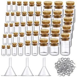 45Pcs/Set Mini Glass Bottles with Cork Stoppers,Small Glass Jars with Lids,Tiny Spell Jars with 50 Eye Screws and 3 Funnels for DIY Art Craft (0.5/1/3/5/10 ml),Christmas Party Gifts,Hand Tools Kits