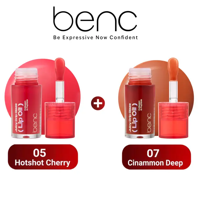 BENC Summer Heat Bundle - 05 Hotshot Cherry + 07 Cinammon Deep | Fiery Red & Warm Brown Vibes | Glossy Lip Combo for Fuller-Looking Summer Lips | Collagen & Peptide Dimensional Finish | Stocking Stuffers & Gift Picks