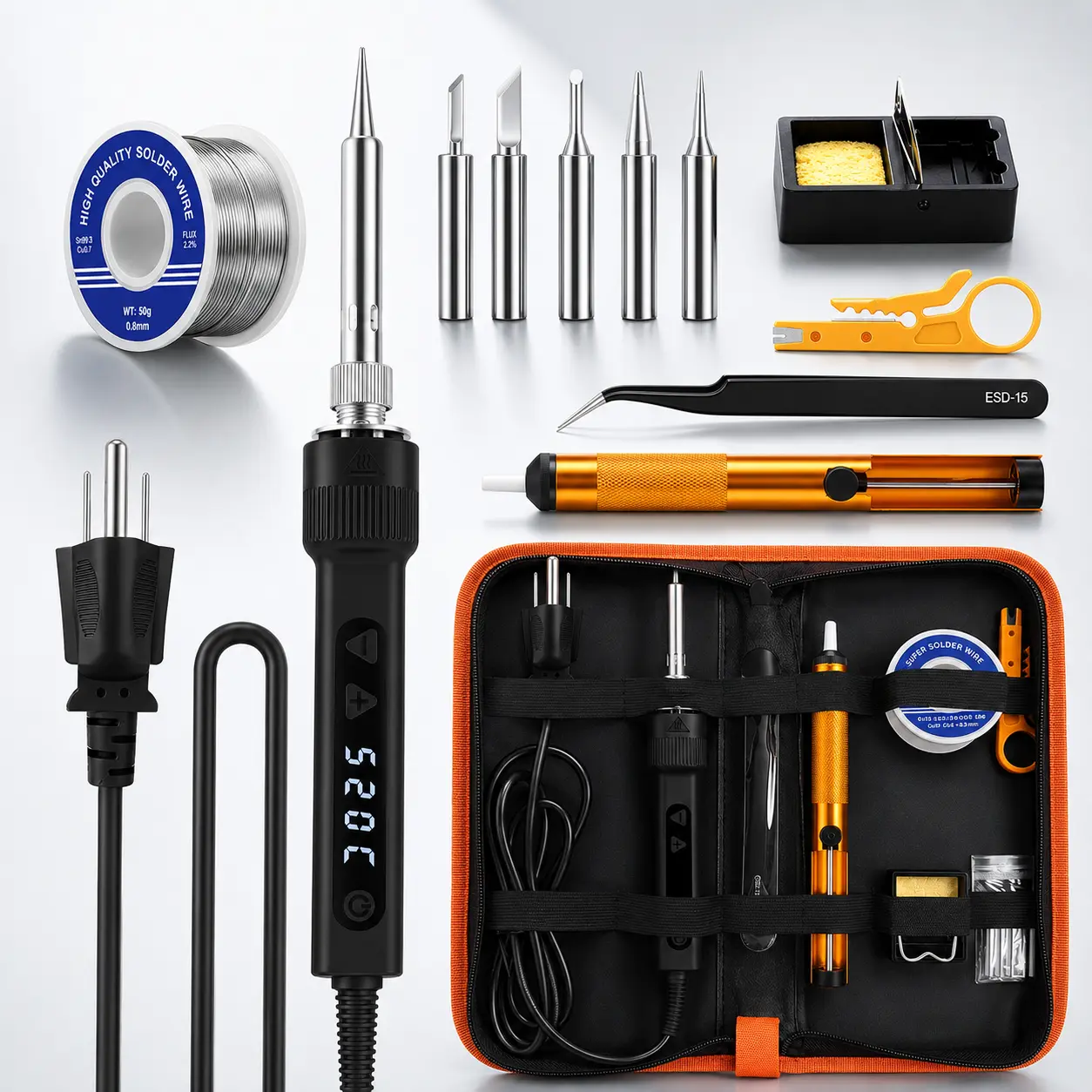 LJPXHHU 120W LED Electric Soldering Iron Kit - 7s Fast Heating, 356-968℉ Adjustable Temp, Auto Sleep Precision Welding Gun with Solder Wire, 5 Tips, Desoldering Pump, Stand, Tweezers, 2-Year Quality Guarantee for Electronics Repair | Tools & Hardware, Adj
