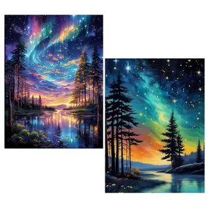 2 Pack Starry Sky Diamond Art Kits for Adults, 5D Aurora Lake Diamond Painting Kits for Beginners, Fantastic Landscapes Diamond Dots,DIY Diamond Mosaic Art,Gem Art for Home Decor 12 x 16 Inch