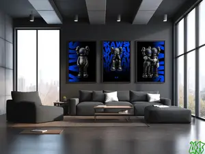 KAWS Artwork Set, 3-Piece Black & Blue Posters - Hypebeast Floral Room Decoration for Home Supplies