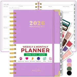 2026 Spiral Planner, Weekly & Monthly Planner Jan 2026 - Dec 2026, Hardcover Planner with Ruler, 12 Month Tabs, 4 Planning Stickers, Pocket, Life Organizer Calendar Include Habit Tracker, 5.7" X 8.4"
