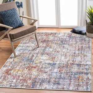 【Christmas Deal】GARVEE Large Rug 9x12 Washable Rug Modern Abstract Entryway Rug Indoor Floor Cover Low Pile Thin Rug Colorful Overdyed Throw Rug for Bedroom, Red Multi