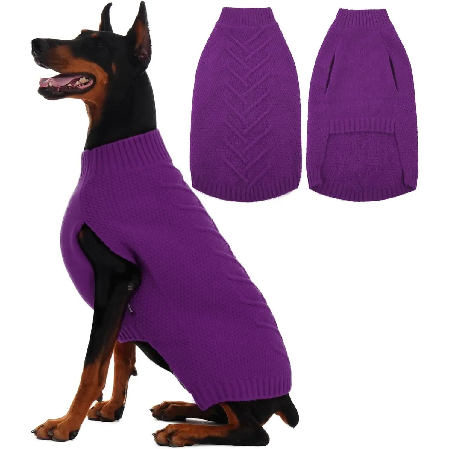 Dog Sweaters for Large Dogs, XXL Warm Pullover Winter Vest, Knitted Large Size Dog Sweatshirt for Extra Large Dogs, Fits Golden Retriever Pitbull, Purple-2XL