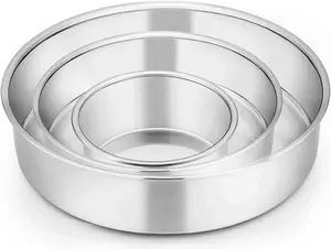 Cake Pan, 4'' / 6'' / 8'', Stainless Steel Round Baking Tier Cake Pans Set, for Baking Steaming Serving,  & Heavy Duty, Mirror Finish & Dishwasher Safe - 3 count