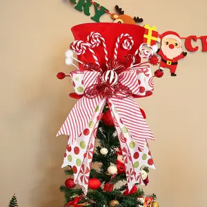 Christmas Tree Topper Hat, Compressible Foldable Candy Bowknot Star, Festive Holiday Decoration, Easy Storage Christmas Ornament