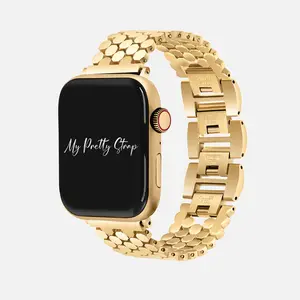My Pretty Strap – Compatible Apple Watch Band – Stainless Steel iWatch Strap for Women – Series 1–10, SE & Ultra (38MM / 40MM / 41MM / 42MM / 44MM / 45MM / 49MM) – Gold, Silver, Rose Gold, Black – Honeycomb