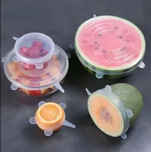 6PCS Stretch Silicone Lid Food Storage Containers for Kitchen Utensils Dual Pump Sealer Machine Compatible Portable Reusable Food-Grade Safety Easy-to-secure Freshness Preservation Sturdy Durable Flexible Plastic