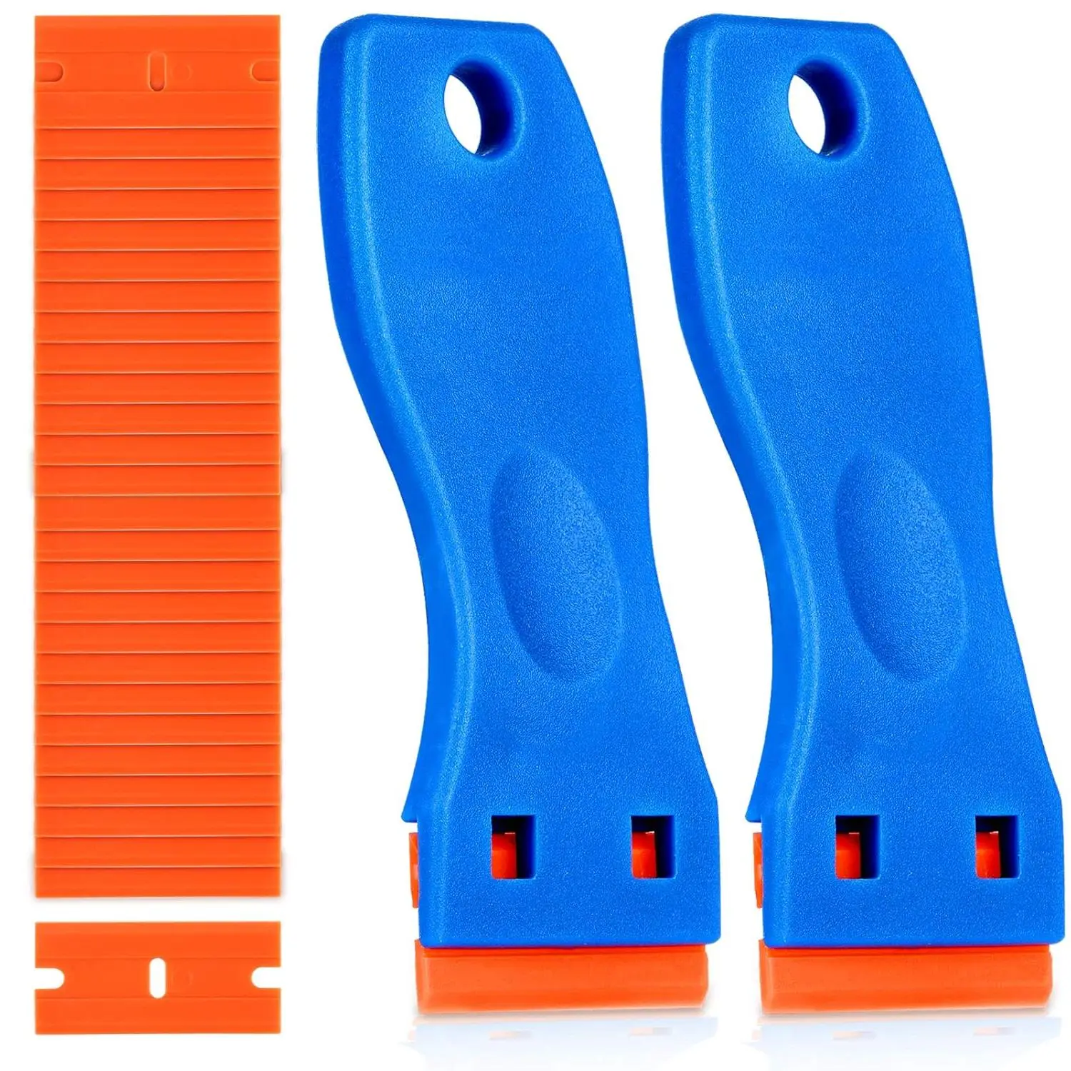 Plastic Razor Blade Scraper Include 2PCS Scraper Tool and 100PCS Blades for Gasket Remover Labels Decal and Adhesive Remover for Windows and Glass