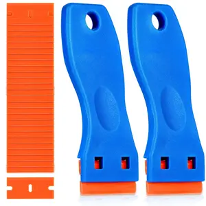Plastic Razor Blade Scraper Include 2PCS Scraper Tool and 100PCS Blades for Gasket Remover Labels Decal and Adhesive Remover for Windows and Glass