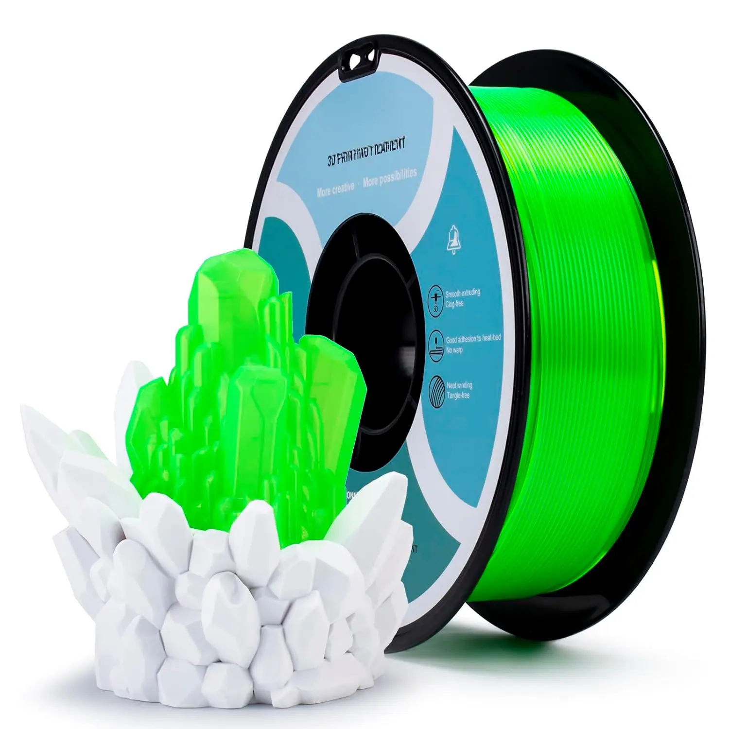 PLA 3D Printer Filament, 1.75mm Translucent 3D Printing Filament, Fit for Almost All FDM Printers, Dimensional Accuracy +/- 0.03mm, 1KG/2.2lbs Bright Color PLA, Translucent Fluo Green