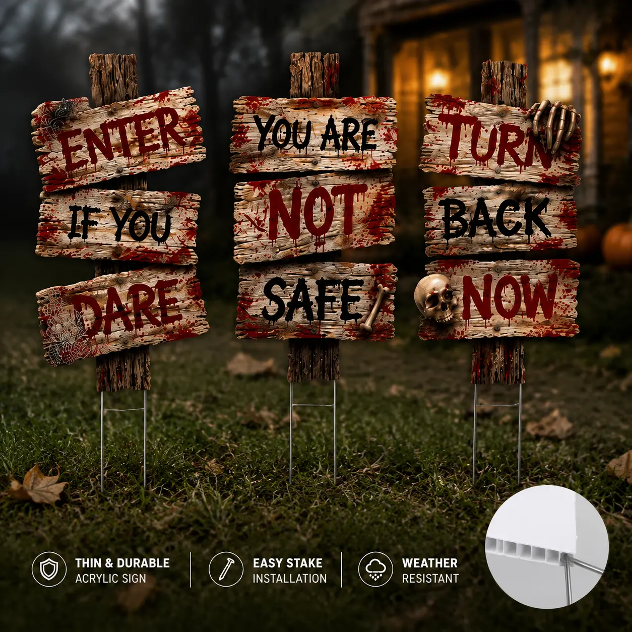 3-Piece Halloween Yard Standee, Spooky Horror Cutout Decorations for Lawn, Garden, Front Yard and Porch