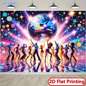 1pc 2D Flat Banner, Backdrop Banner, Party Decoration Banner, Suitable for Parties & Events, Retro 70s/80s Disco Theme Decoration with Shimmering Mirror Background & Colorful Lights, Suitable for Weddings, Birthdays