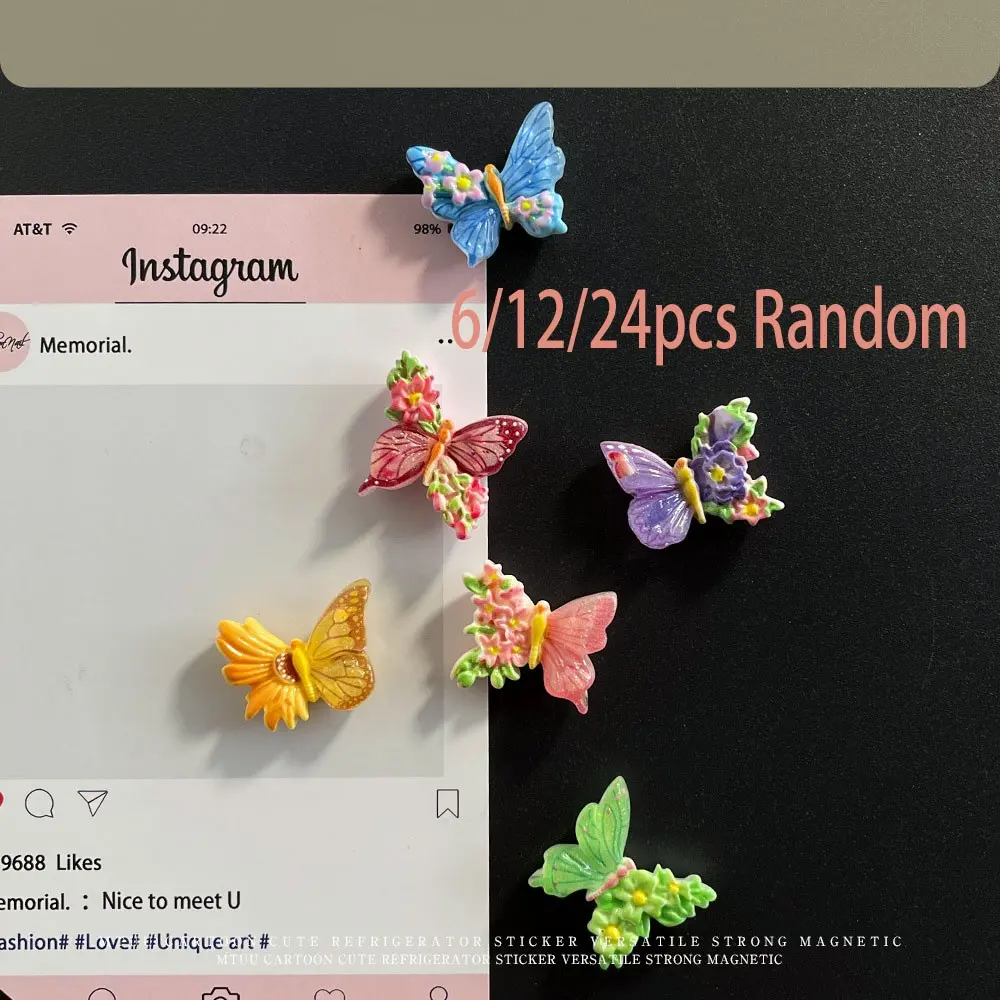 Butterfly Magnetic Refrigerator Magnets Cute Magnets for Fridge Cartoon Design Resin Flower Decorative Ornaments DIY Home Decoration Set of 6/12/24 Pieces Refrigerator Decorating Magnet