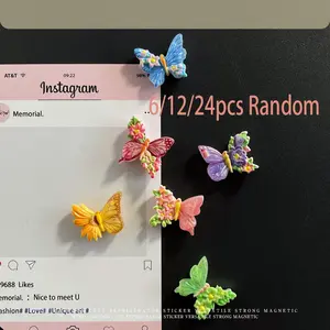 Butterfly Magnetic Refrigerator Magnets Cartoon Design Resin Flower Decorative Ornaments DIY Home Decoration Set of 6/12/24 Pieces Refrigerator Decorating Magnet