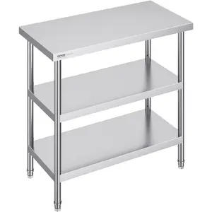 fathersdaygift  VEVOR Stainless Steel Food Prep Table, 18x 48x 34 Inch Commercial Kitchen Worktable, with 2 Adjustable Undershelf, Heavy Duty Prep Tables Metal Work Table for BBQ, Kitchen, Home, and GarageVEVOR Super Brand Day