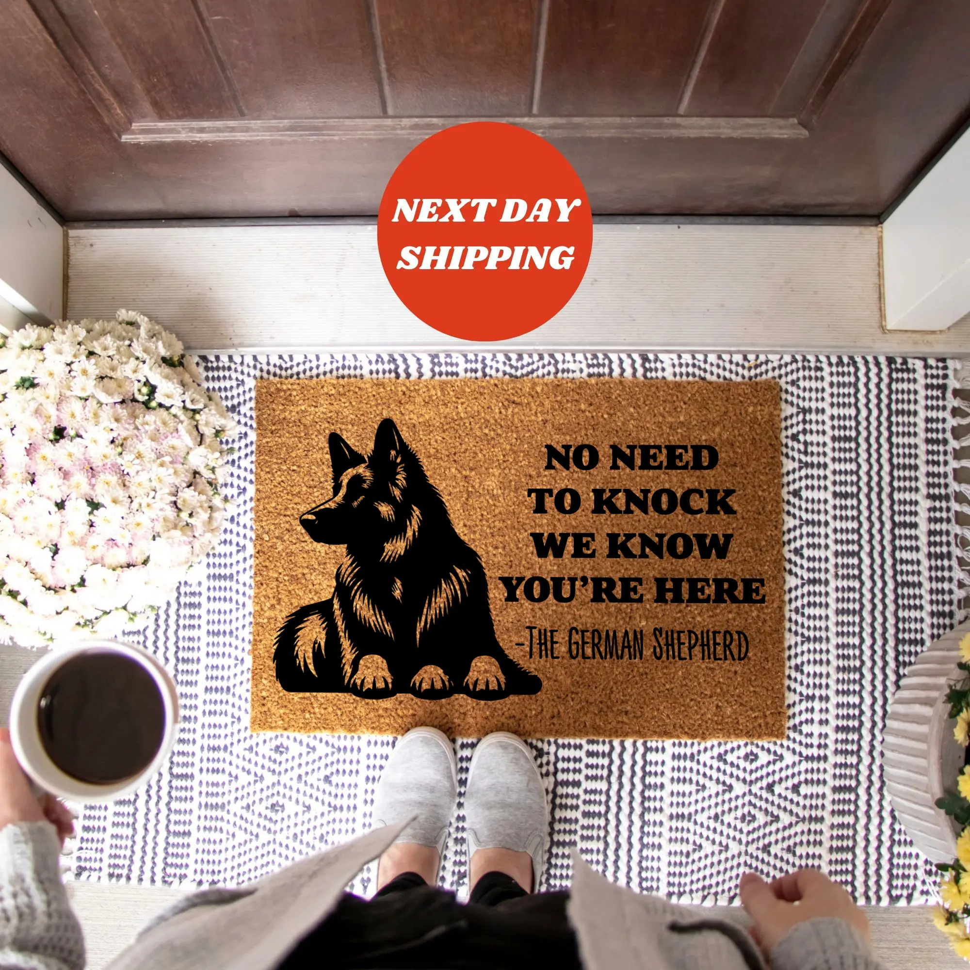 No Need To Knock We Know You Are Here Doormat, Dog Knows You're Here Mat, German Shepherd Coir Doormat for Pet-Friendly Homes, The German Shepherd Doormat, Dog Mom, Pet Lovers Gift, Welcome Mat, Dog Lover, Front Doormat