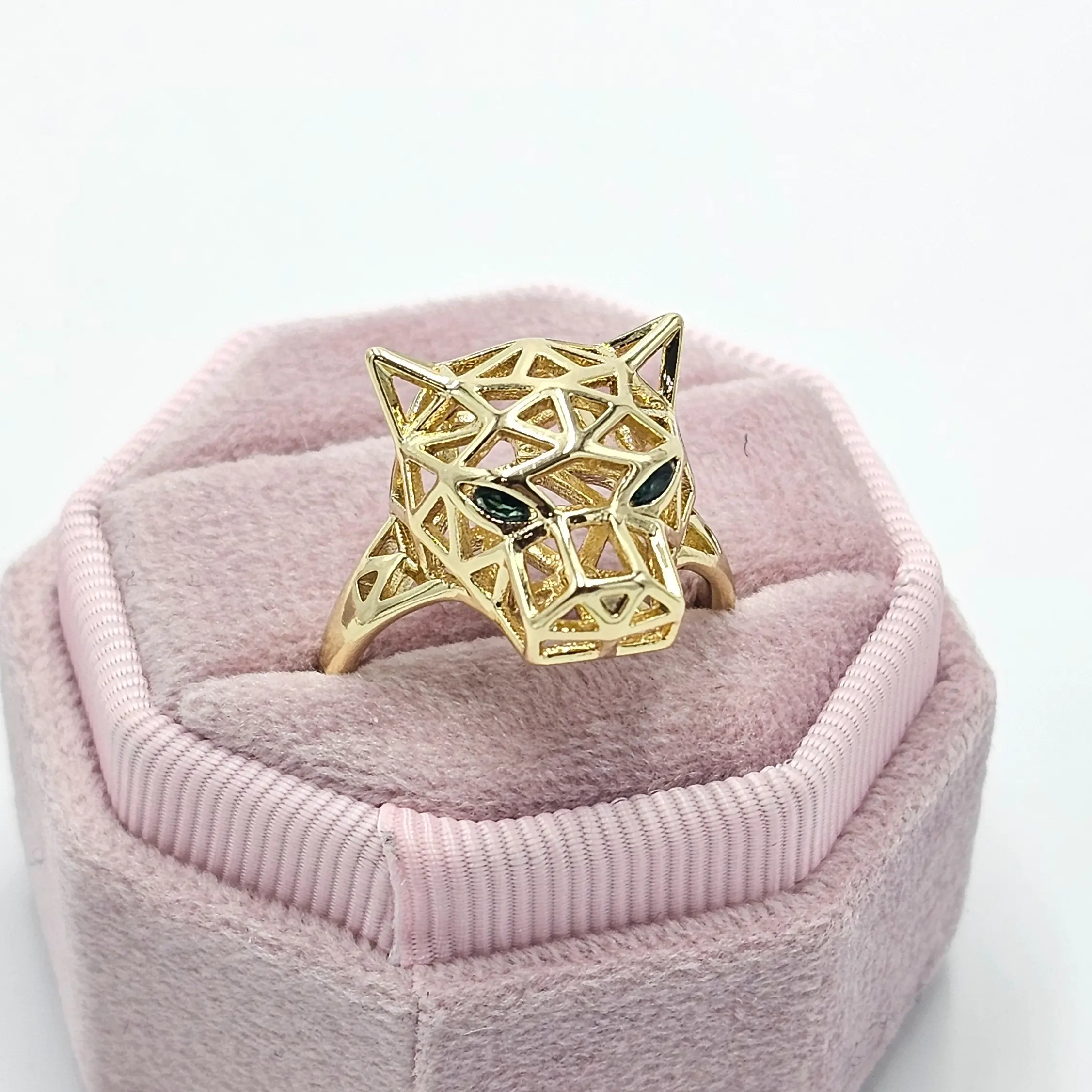 Striking Panther Animal Ring with Metal Coating, Unisex Statement Jewelry with Green Eyes and Zircon for Daily Wear, Animals, Cubic Zirconia Rings, Basic