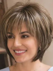 Women's Short Straight Synthetic Wigs, Fluffy Wigs For Party, Cosplay, Anime Or Costume Party, Hair Wigs with Bangs For Daily & Party Hairstyle Decoration, Straight Bob Wigs