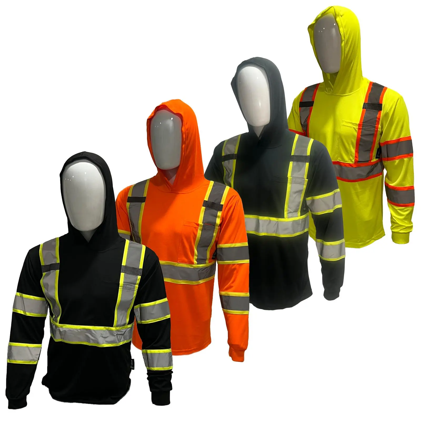4 PACK SHIRT High Visibility Long Sleeve Safety Shirt with hoodie / Class 3 Polyester shirt (SEE SIZEING INFORMATION ON DESCRITION)