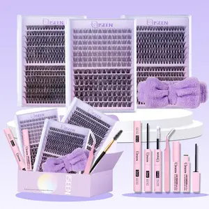 Mixed Volume D Curl False Eyelash Extension Kit, DIY Lash Extensions Set with Bond&Seal&Remove&Eyelash Tweezers&Brush, Beginner Friendly, DIY Lash Clusters, Diy Cluster Lashes, Eyelash Glue Extension, Eyelashes Extension Set