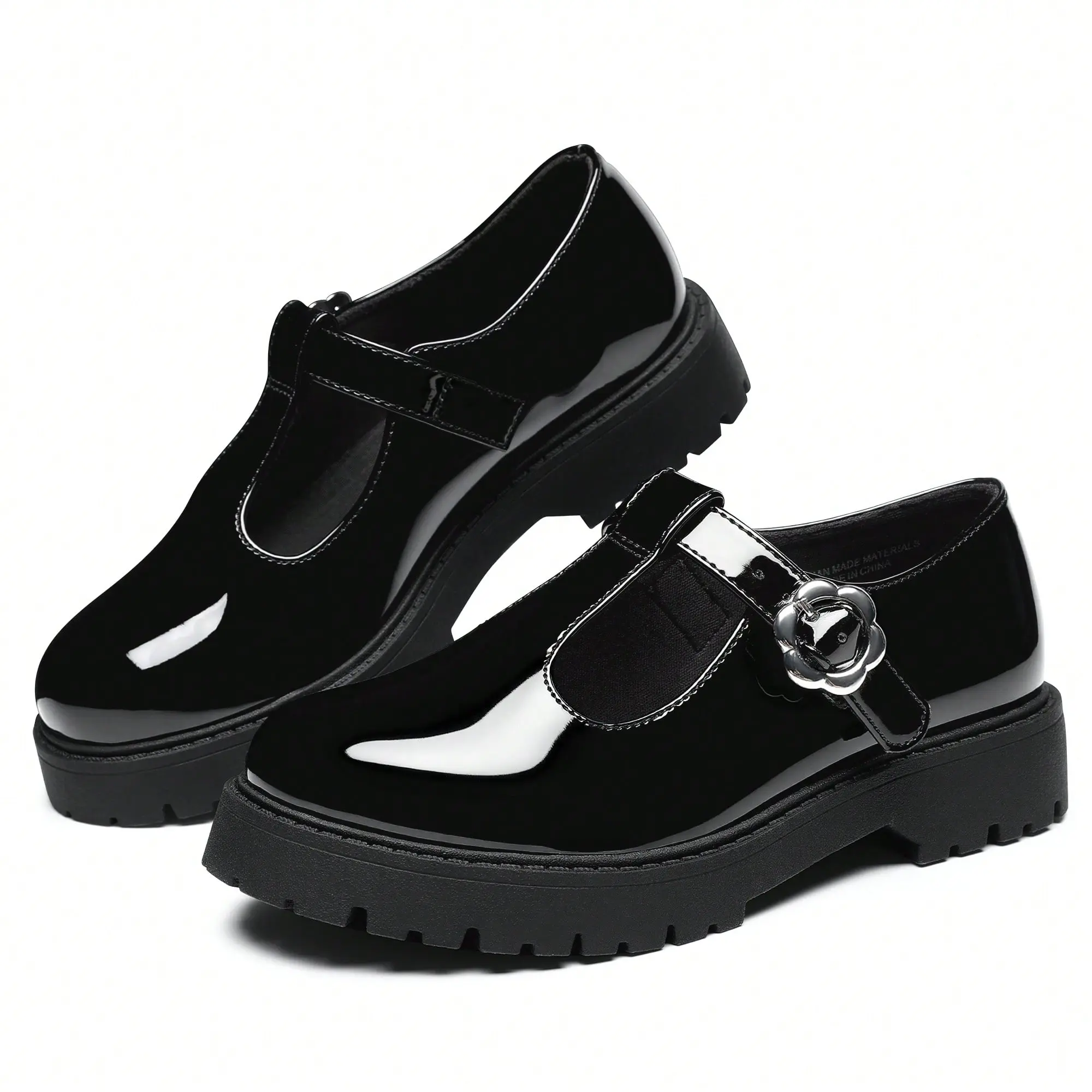 SHOESLOCKER Girls' Chunky Platform Mary Janes - Synthetic T-Strap School Uniform Shoes with Arch Support and Velcro Strap, Dress, Footwear, Stylish, Back To School Shoes, Shoes For School tiktokshopbacktoschool