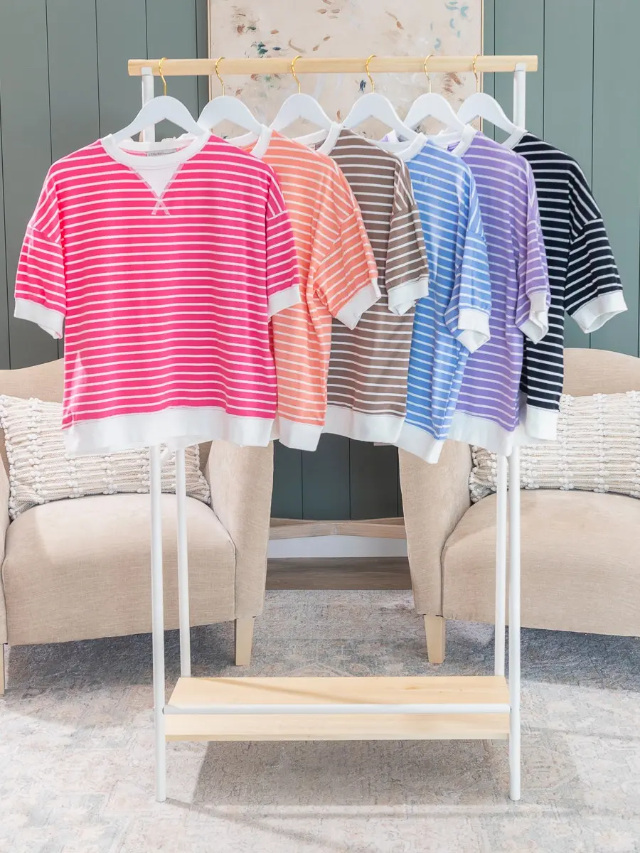 Zenana Striped Rib Banded Pullover | S-3XL