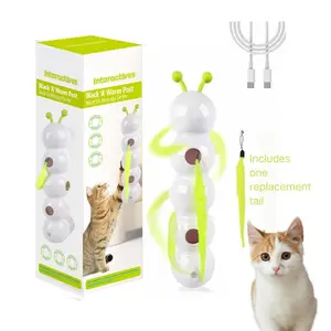 Interactive Cat Feather Toy Suction Cup Caterpillar Whack 'A' Prey with Automatic Fluffy Tail Teaser Motion Sensor USB Rechargeable for Indoor Cats