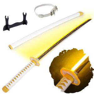41 inches LED Light Agatsuma Zenitsu Demon Slayer Sword Cosplay with Belt & Holder Stand Display for Cosplay & Collection and Anime Fans
